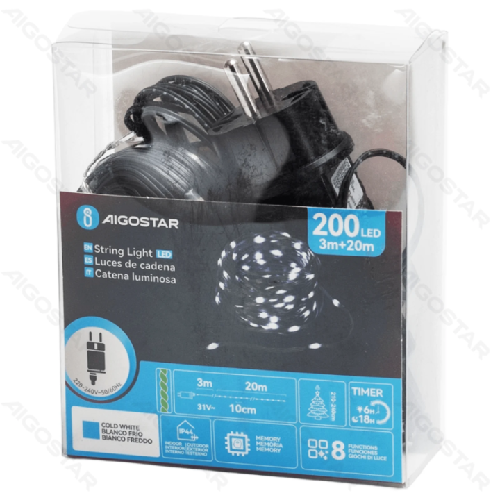 Low voltage string lights(PVC & copper), cold white, 20m ,IP44, Indoor&Outdoor