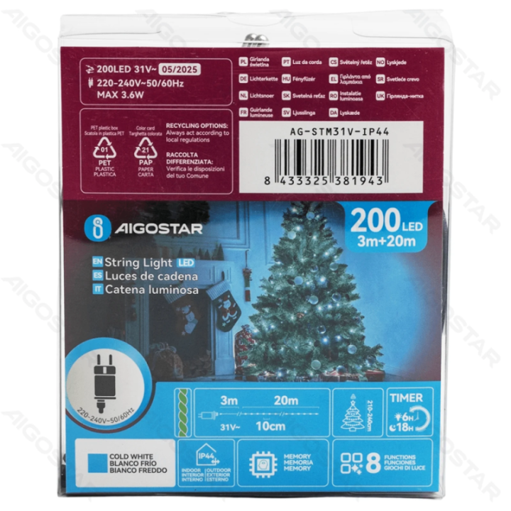 Low voltage string lights(PVC & copper), cold white, 20m ,IP44, Indoor&Outdoor