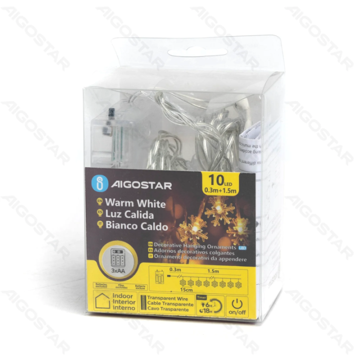 3AA battery string lights - pendant snowflake, warm white, 1.5m ,IP20 Indoor