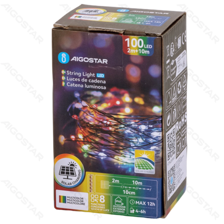 Solar string lights, RGBY, 2m+10m