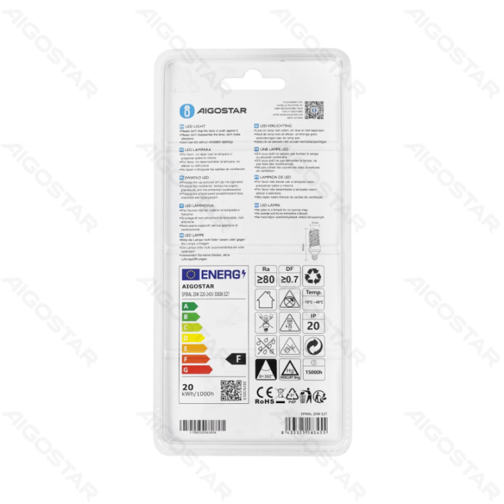 LED Spiralinis E27 20W