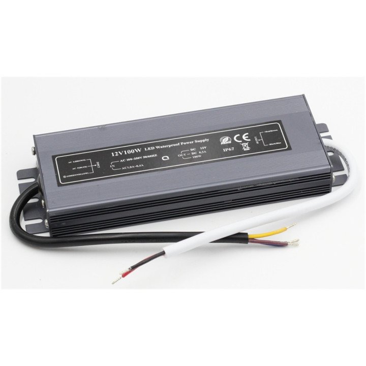 Waterproof power supply kit 8.3A 100W SLIM IP67 12V DC