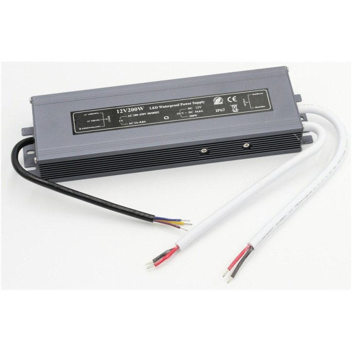 Atsparus vandeniui maitinimo komplektas 16.7A 200W IP67 12V DC SLIM