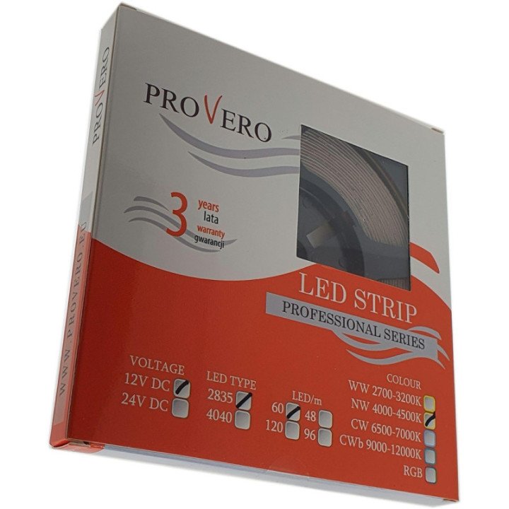 LED strip PRO 60 SMD 2835 IP33 4000K 7.2W, 3 years warranty, 5m roll