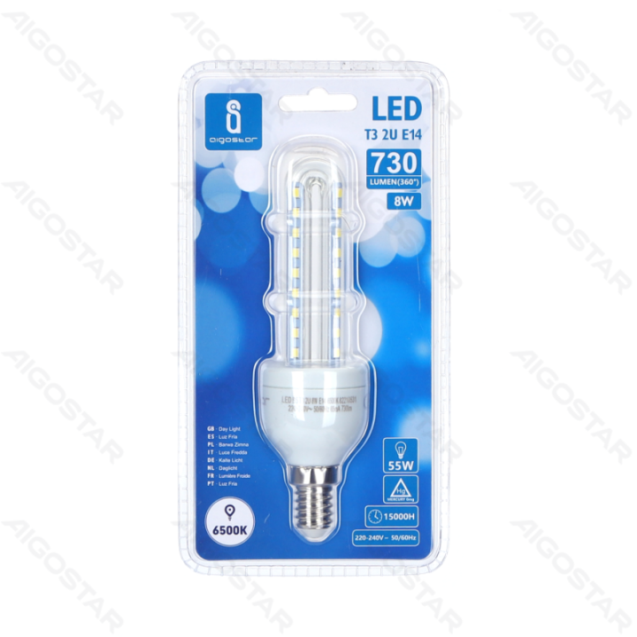 LED U formos lemputė 2U E14 8W