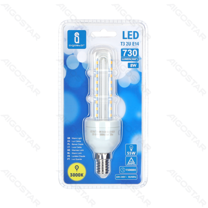 LED U formos lemputė 2U E14 8W