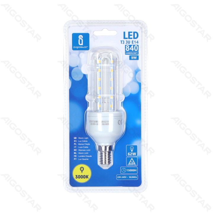 LED U formos lemputė 3U E14 9W