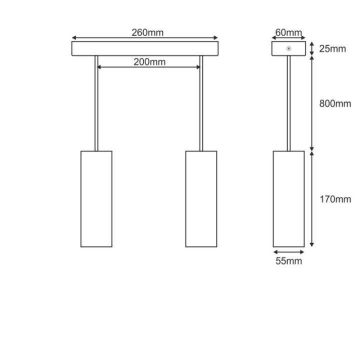 Black hanging tube CIRCUS-2 SLIM 170x55