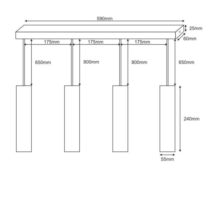 Black hanging tube CIRCUS-4 SLIM 240x55