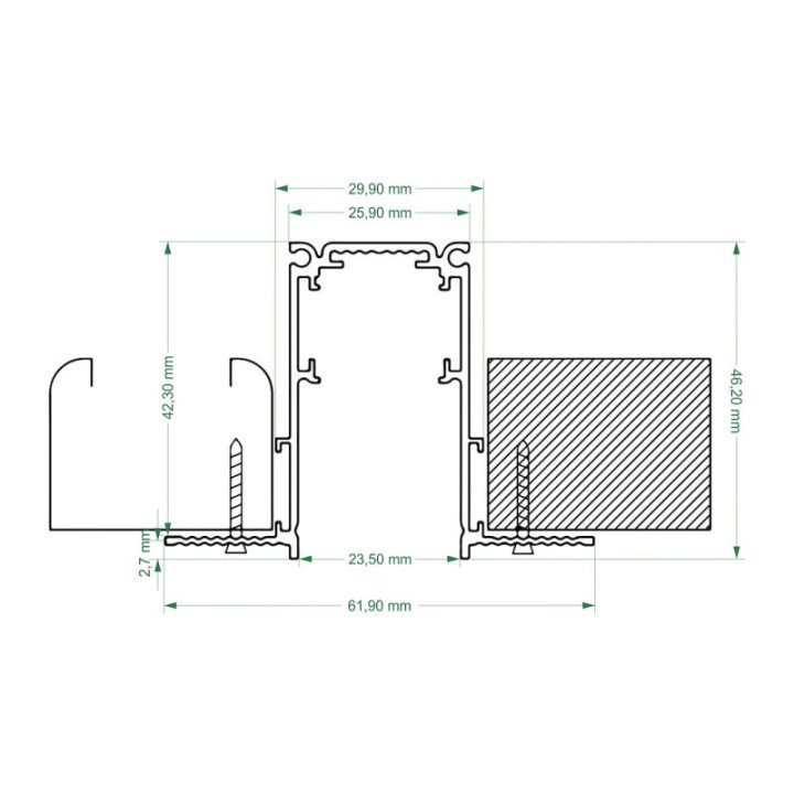Flush-mounted type magnetic track 3M black
