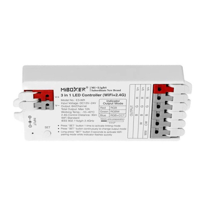 Valdiklis E3-WR 2.4G WiFi 12A 3in1 RGB/RGBW/RGB+CCT greitas montavimas