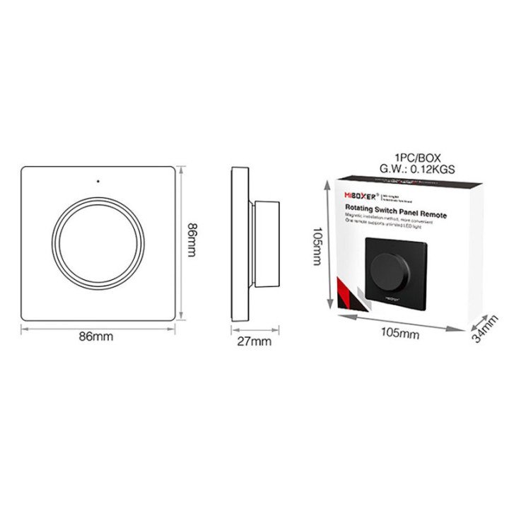 Sieninis nuotolinio valdymo pultas LED juostoms mono CCT juodas