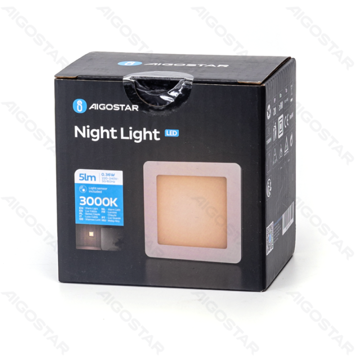 LED Naktinė lemputė su šviesos jutikliu, 2 lygių šviesumo reguliatorius