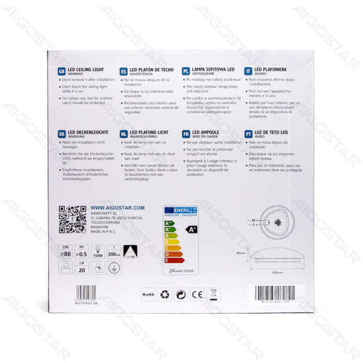 LED Dimmable Ceiling Light 24W 3000K