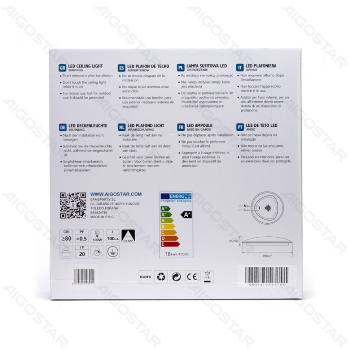 LED Lubinis šviestuvas 18W 3000K