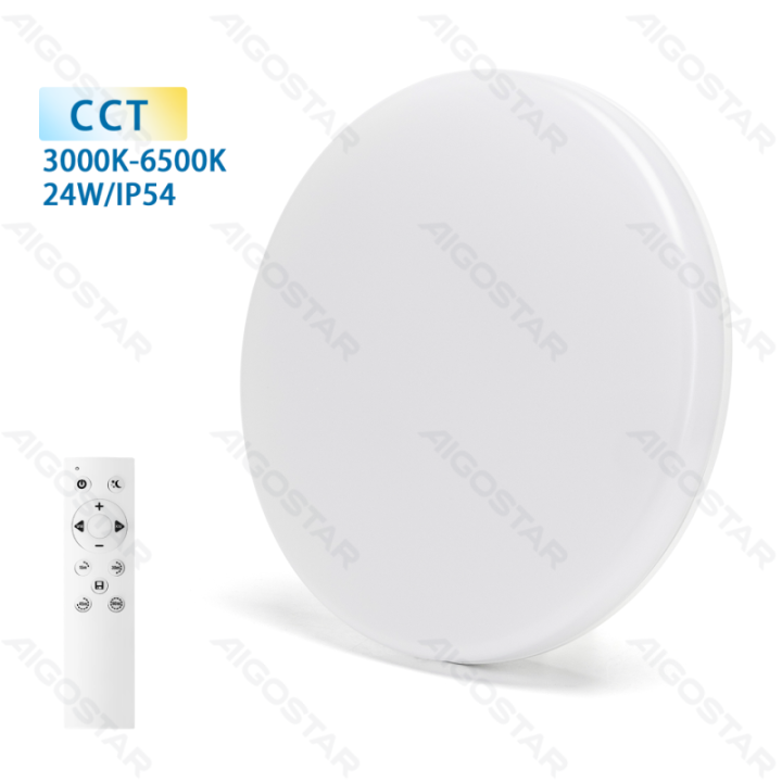 LED drėgmei atsparus lubinis šviestuvas 24W CCT su nuotolinio valdymo pultu