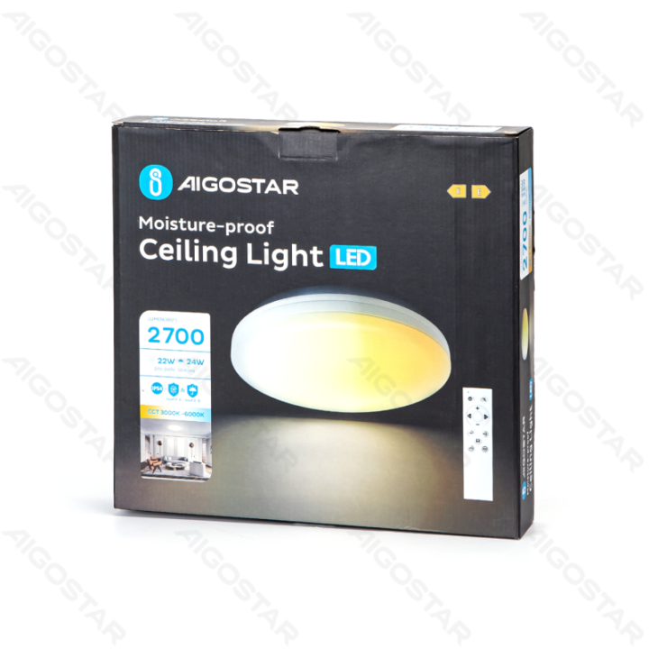 LED drėgmei atsparus lubinis šviestuvas 24W CCT su nuotolinio valdymo pultu