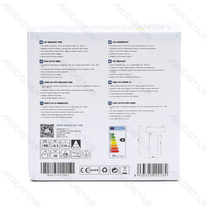 LED Trijų laidų bėginis šviestuvas baltas 15W