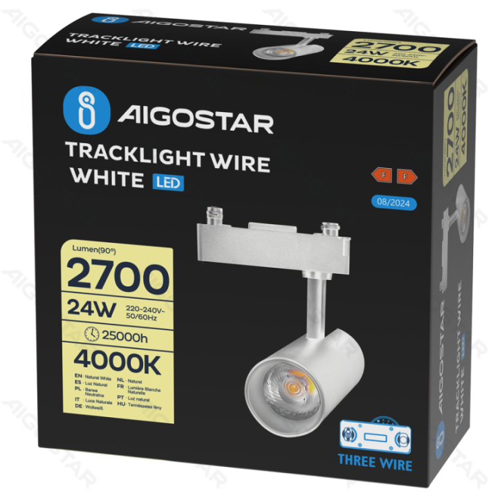 LED Trijų laidų bėgelio šviestuvas Baltas 24W