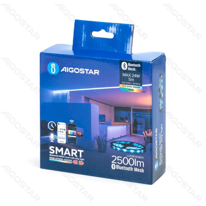 Bluetooth MESH išmanus LED juostinis šviestuvas 24W 5m RGB+CCT
