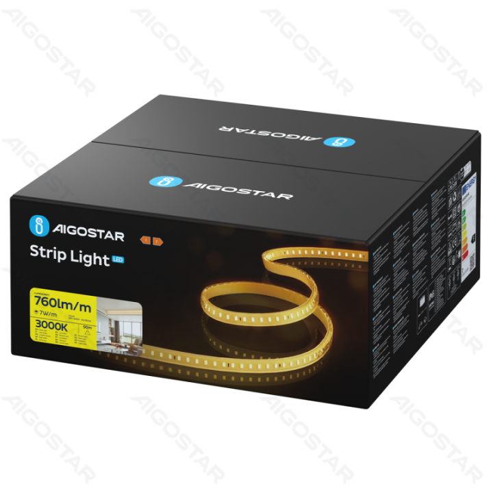 Integruoto grandyno LED juostinė lempa 2835-120 Geltona 50m 8mm