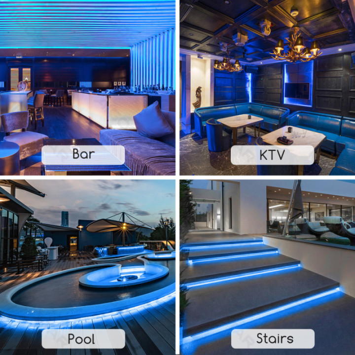 Integruoto grandyno LED juostinė lempa 2835-120 Mėlyna 50m 8mm