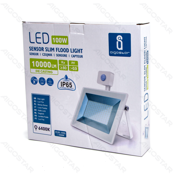 LED prožektorius su jutikliu 100W 10000lm 6400K IP65