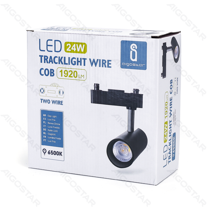 LED Dviejų laidų bėginis šviestuvas, juodas, 24W