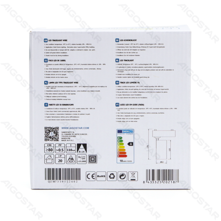 LED Dviejų laidų bėgelio šviestuvas baltas 10W