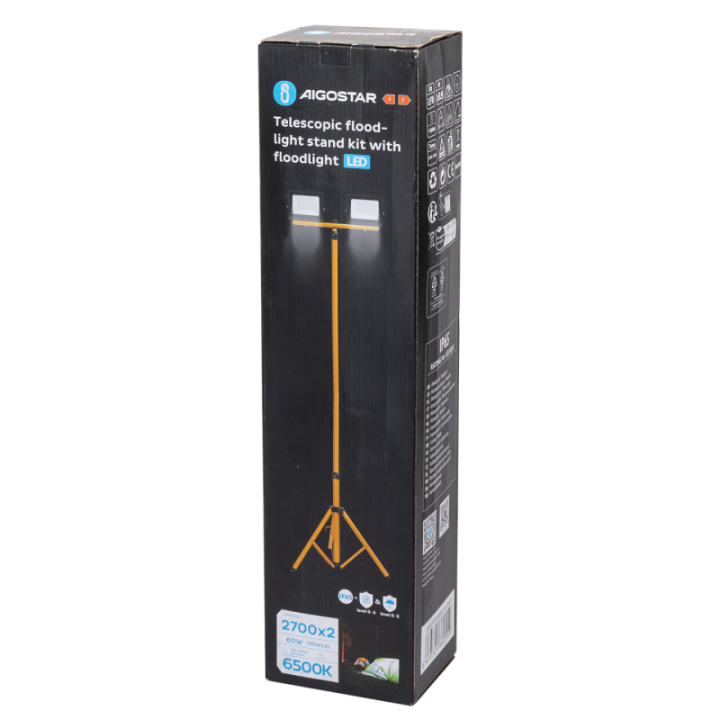 LED lęšinis prožektorius 30W 2700lm 6500K IP65 2 vnt., su stoveliu