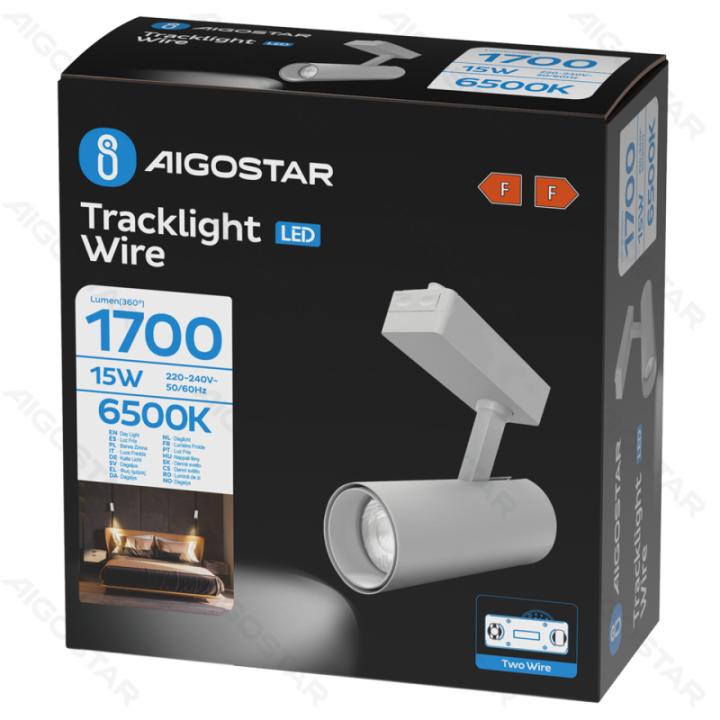 LED Dviejų laidų bėgelio šviestuvas baltas 15W