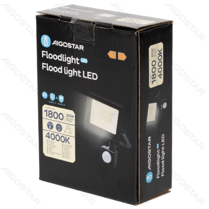 LED sensorinis prožektorius-20W-4000K-1800lm-IP65-Šviesai jautrus ir žmogaus kūno jutiklis