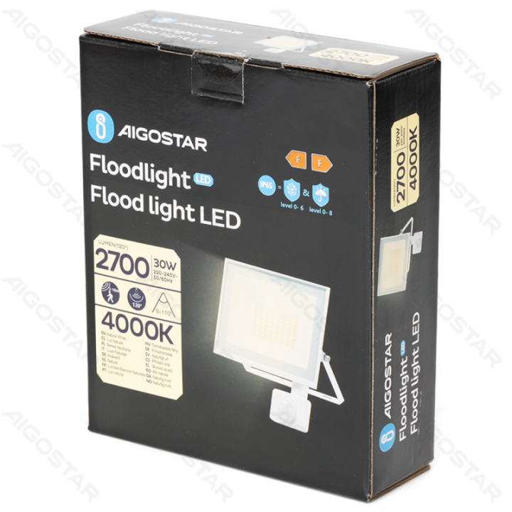 LED sensor flood light-30W-4000K-2700lm-IP65-Light sensitive induced&Human body sensor