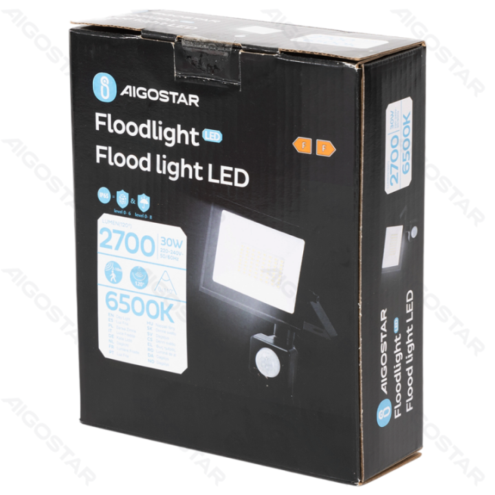 LED sensor flood light-30W-6500K-2700lm-IP65-Light sensitive induced&Human body sensor