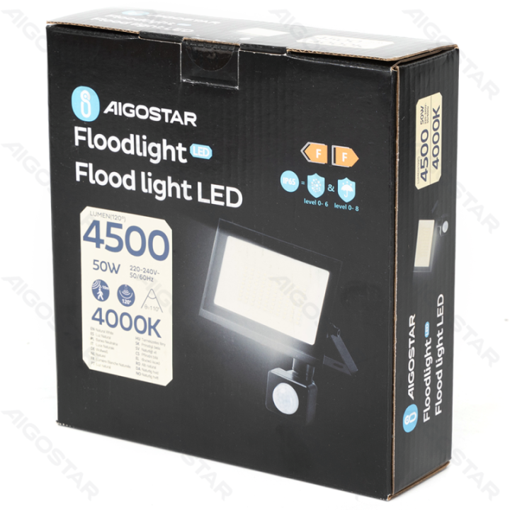 LED jutiklinis prožektorius-50W-4000K-4500lm-IP65-Šviesos jutiklis ir žmogaus kūno jutiklis