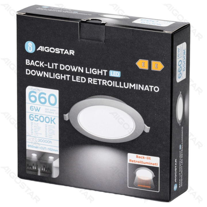 E6 LED Įleidžiamas apvalus šviestuvas 6W, balta šviesa