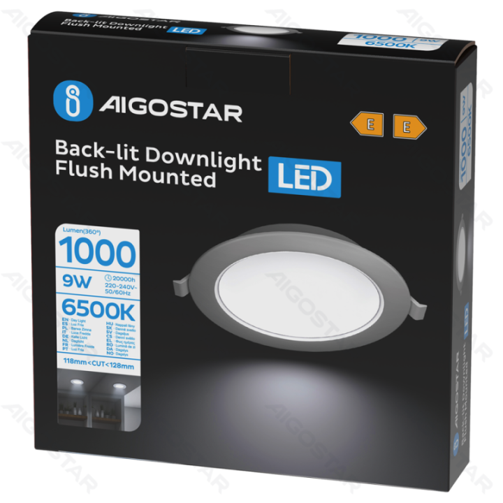 E6 LED Įleidžiamas apvalus šviestuvas 9W, balta šviesa