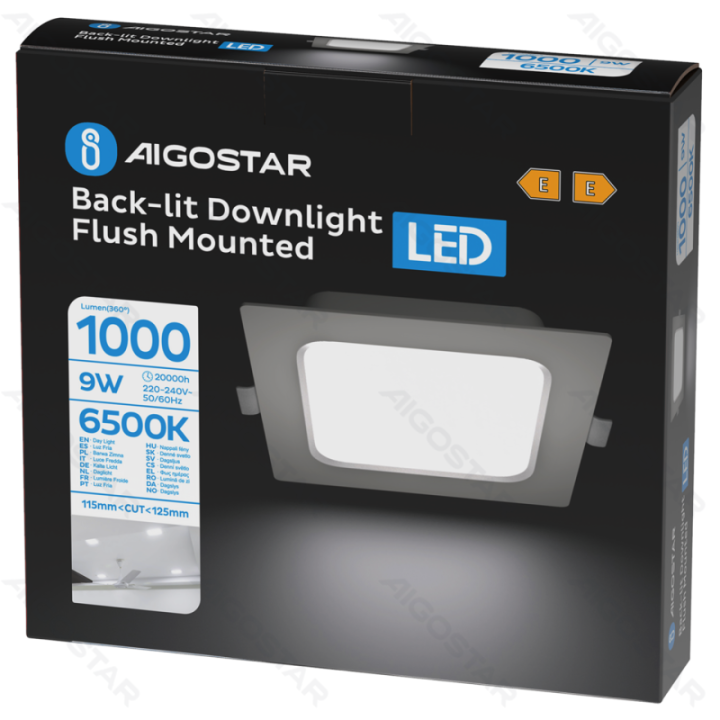 E6 LED  Flush-mounted Square Downlight 9W White Light