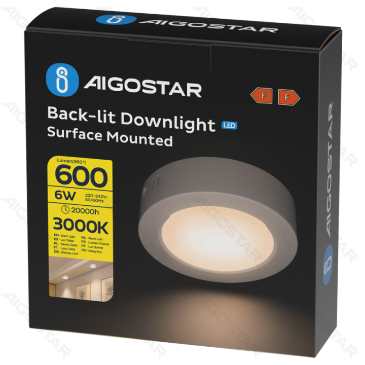 E6 LED Paviršinis apvalus šviestuvas 6W, šiltas (geltonas) šviesos atspalvis