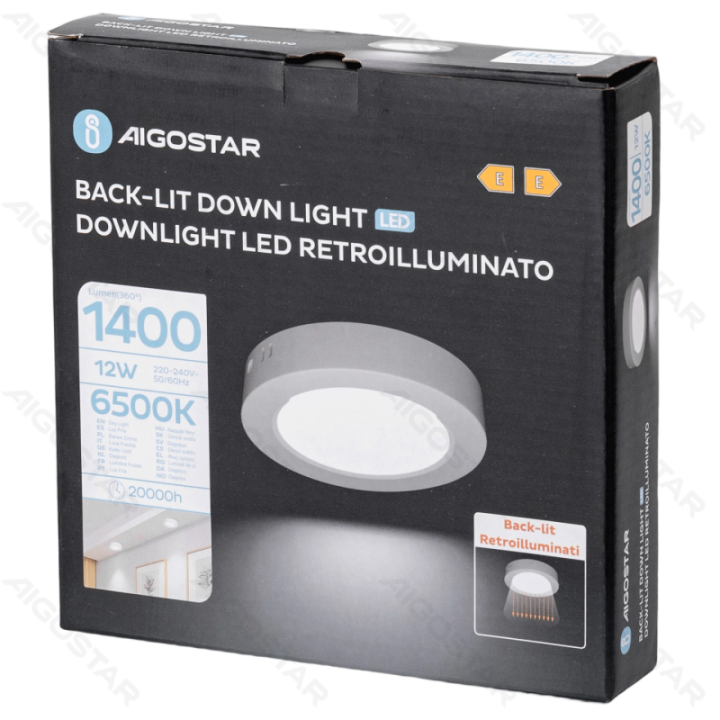 E6 LED Paviršinė apvali downlight 12W Šalta balta