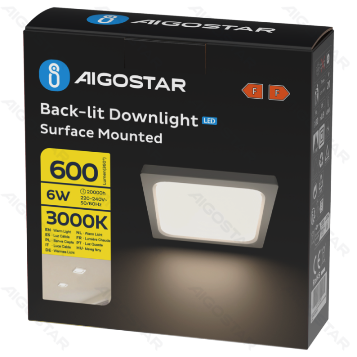 E6 LED Paviršinė kvadratinė downlight 6W Šilta balta