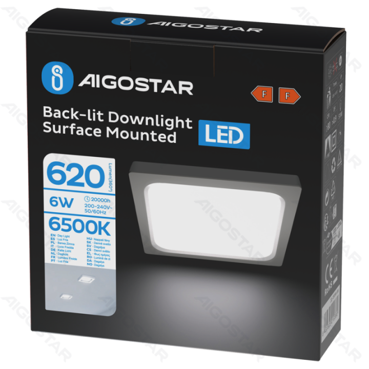 E6 LED Paviršinė kvadratinė downlight 6W Šalta balta