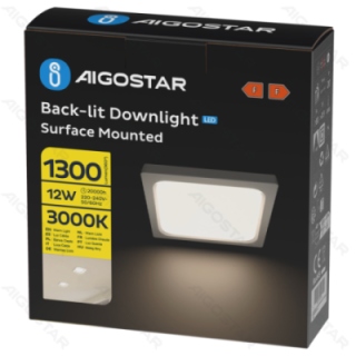 E6 LED Paviršinis kvadratinis downlight 12W Šilta šviesa