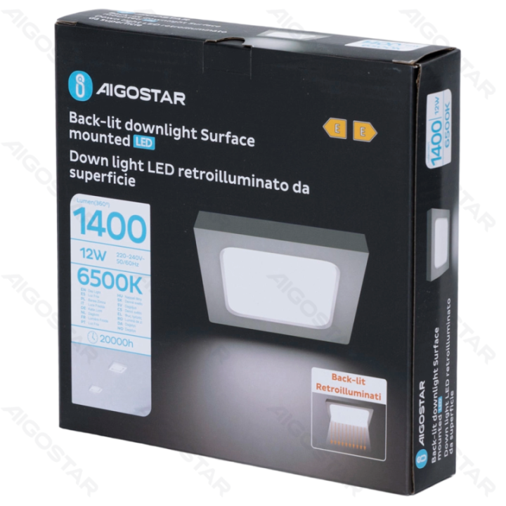 E6 LED Paviršinė kvadratinė downlight 12W Šalta balta