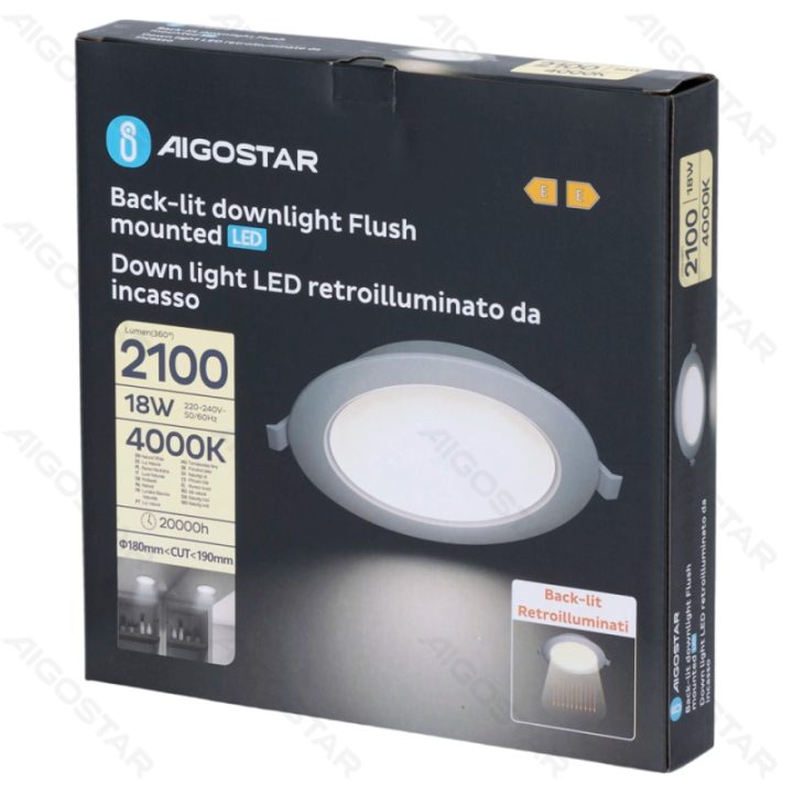 E6 LED Įleidžiamas apvalus downlight 18W Natūrali balta