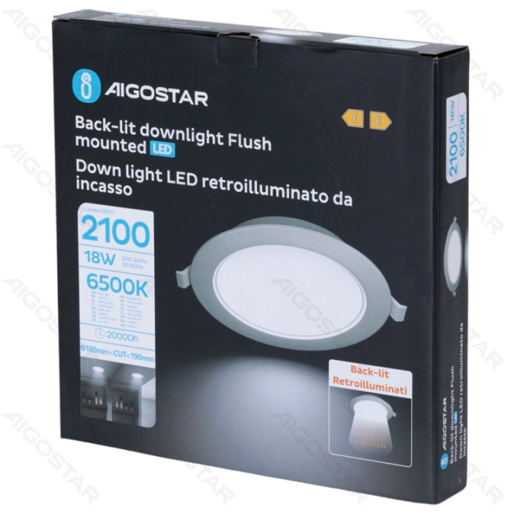 E6 LED Įleidžiamas apvalus downlight 18W Šalta balta