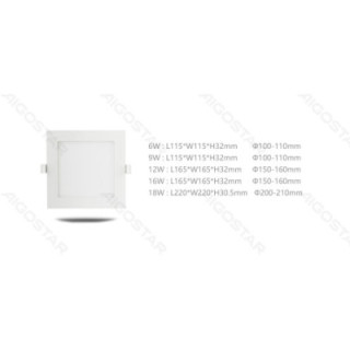 E6 LED Flush-mounted Square Downlight 12W Yellow Light