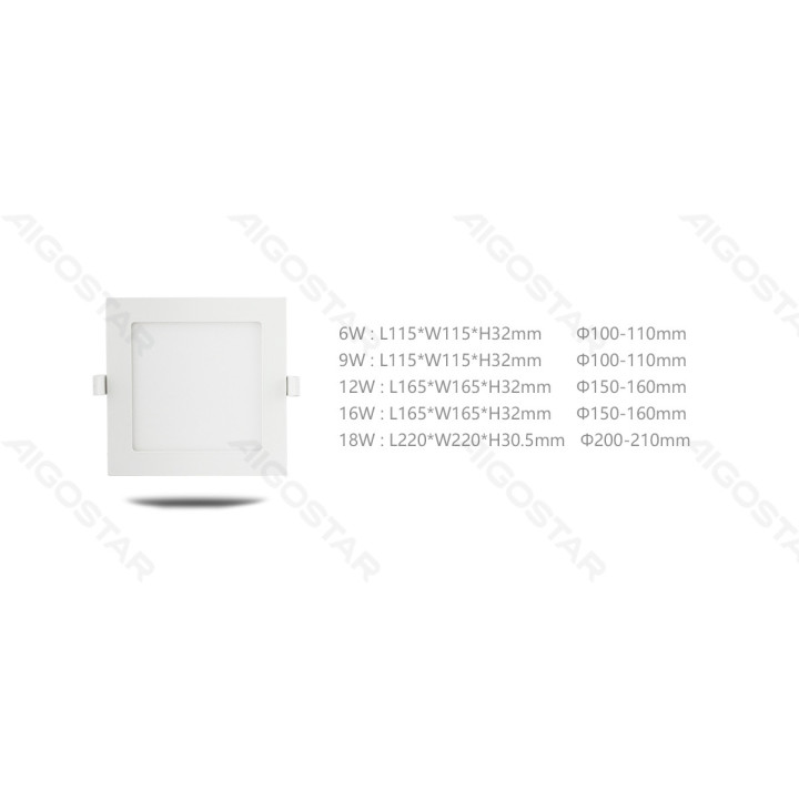 E6 LED Ultra-thin Flush-mounted Square Downlight 16W Natural Light