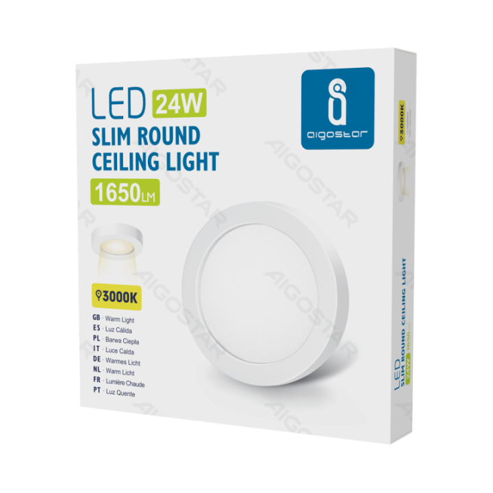 E6 LED Paviršinis apvalus šviestuvas 24W Šiltai balta