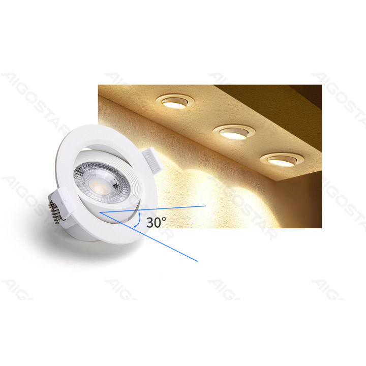 E6 LED  Flush-mounted Round Downlight with Adjustable Angle (3 pcs) 5W White Light